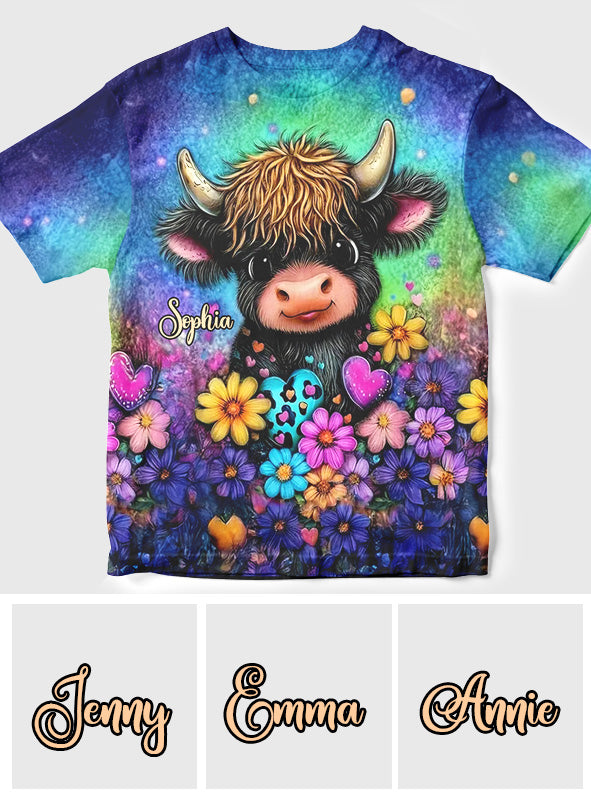 Einfach ein Mädchen, das Hochlandrinder liebt – personalisiertes T-Shirt mit Hochlandrind-Motiv