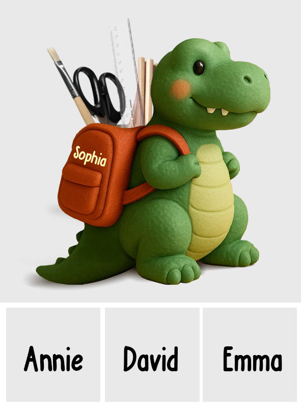 Porte-stylo en bois personnalisé pour enfant - Cadeau de rentrée scolaire dinosaure ludique - Porte-stylo en bois pour enfant
