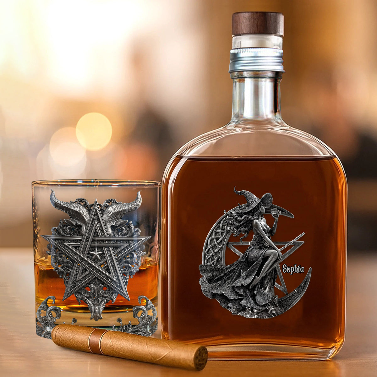 Witch Way To The Wiskey - Personalized Witch Whiskey Bottle & Glass