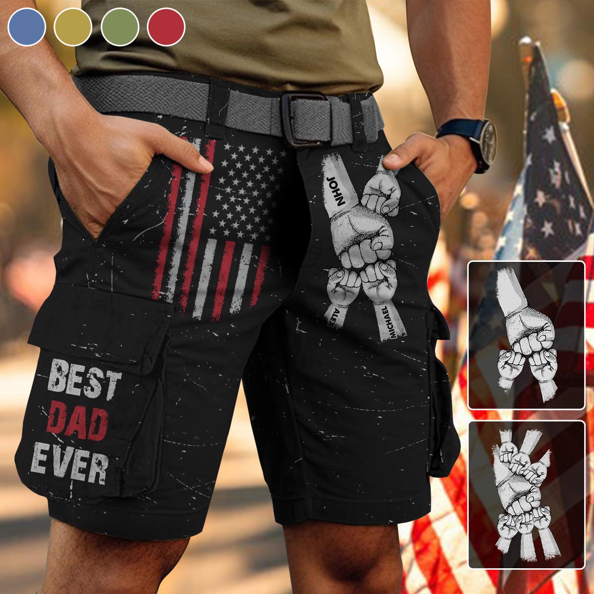 Best Dad Ever - Personalized Father Cargo Shorts With Belt