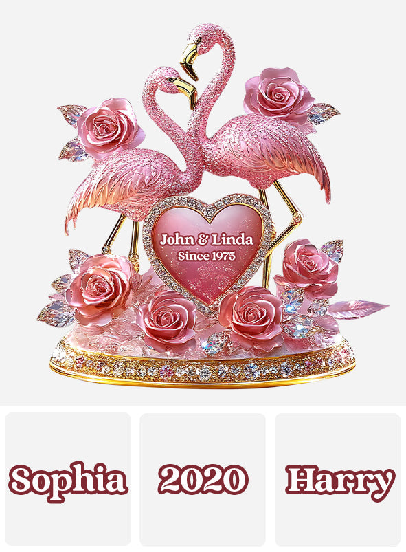 Together In Pink Romantic Flamingo Display - Personalized Couple Custom Shaped Acrylic Plaque