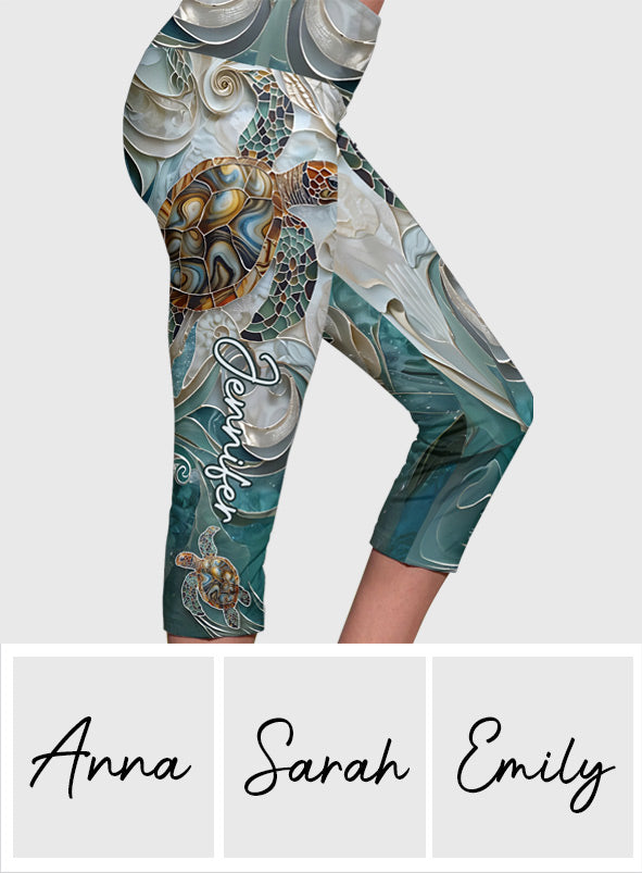 Salty Lil' Beach - Personalized Turtle Capri Leggings