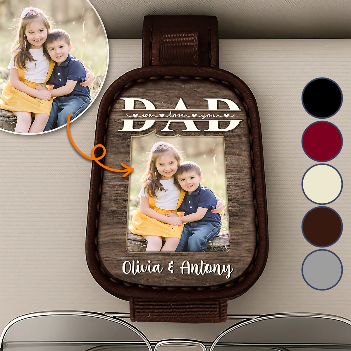 Dad We Love You Custom Photo - Personalized Father Sunglasses Holder Car Visor Clip