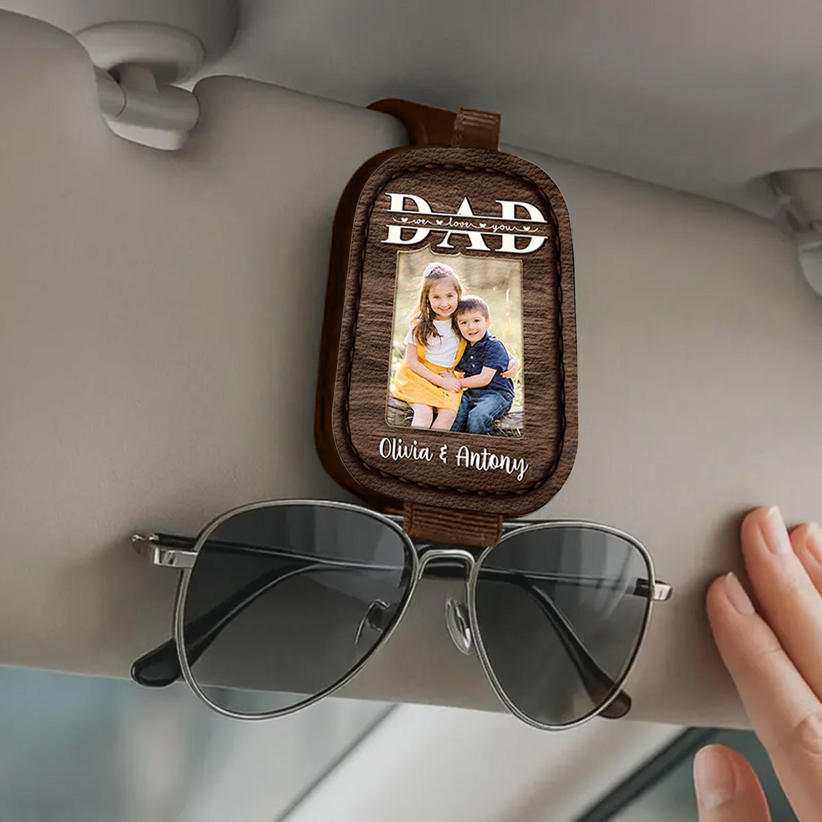 Dad We Love You Custom Photo - Personalized Father Sunglasses Holder Car Visor Clip