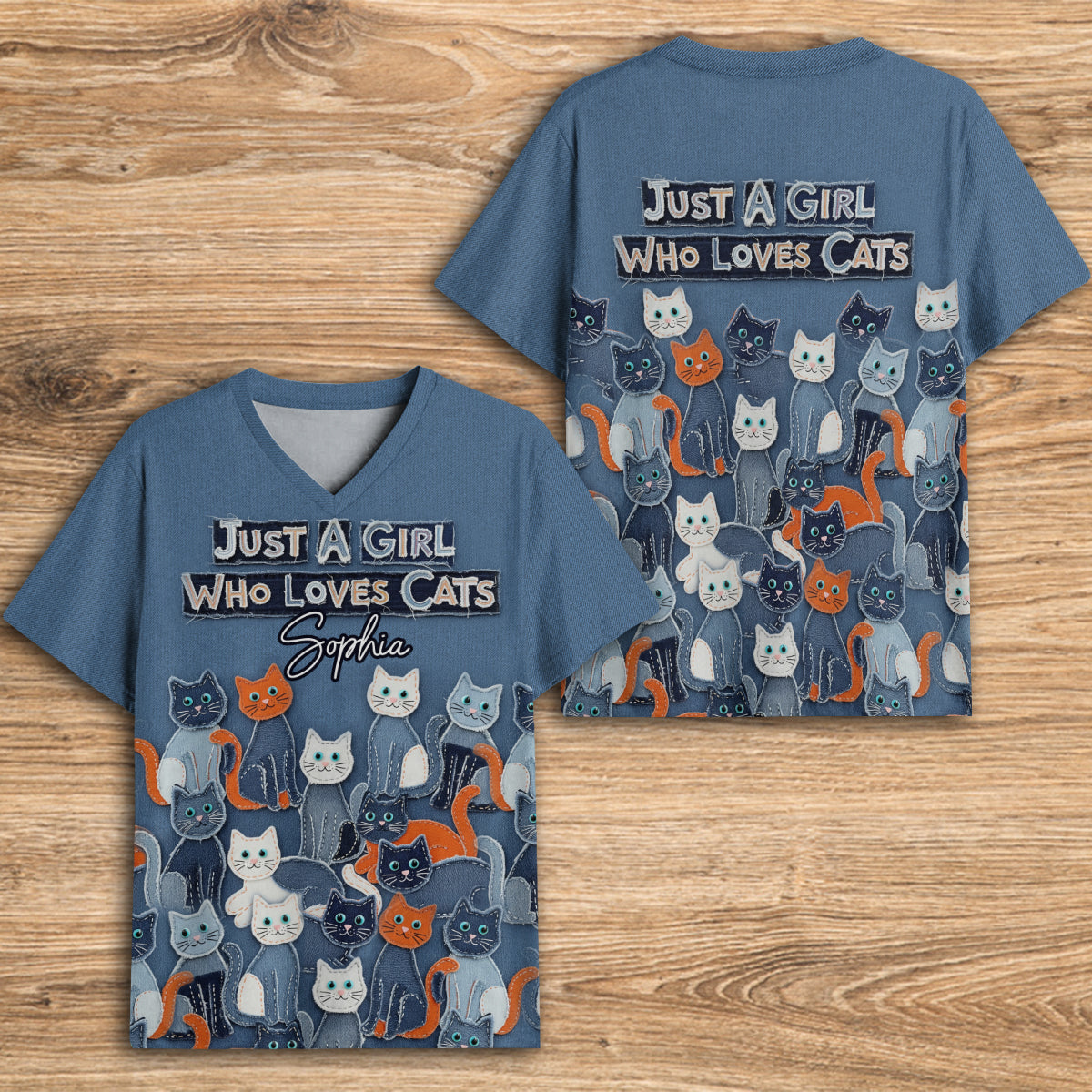 Just A Girl Who Loves Cats - Personalized Cat Fully Printed V-Neck T-Shirt