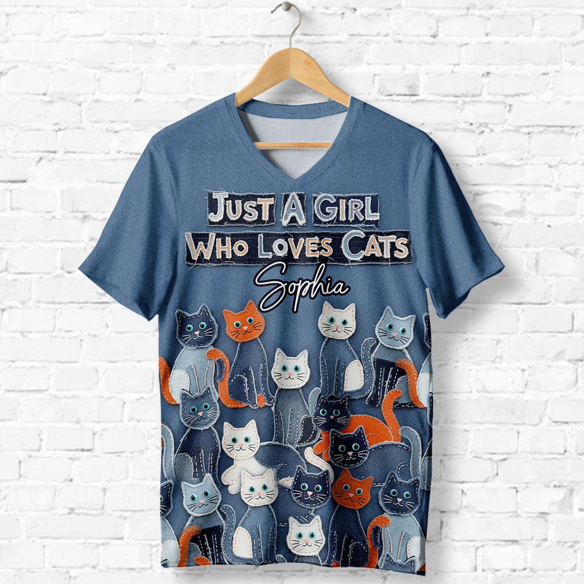 Just A Girl Who Loves Cats - Personalized Cat Fully Printed V-Neck T-Shirt