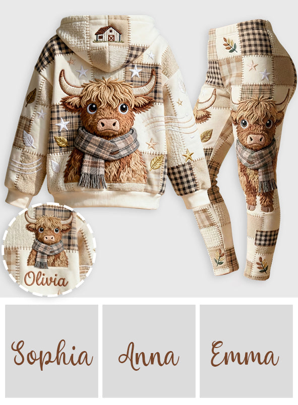 Niedliche Kuh – Personalisierter Hoodie und Leggings mit Hochlandkuh-Motiv