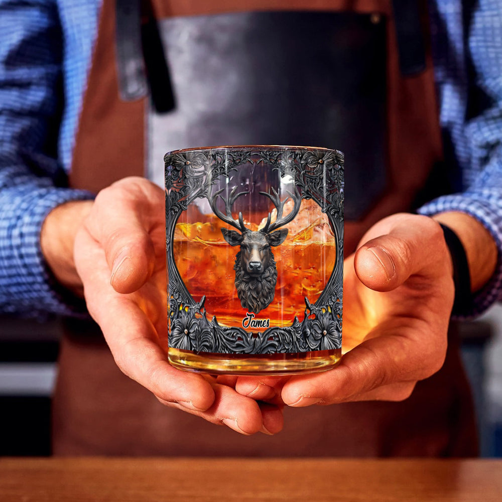 Love Hunting And Whiskey - Personalized Hunting Whiskey Glass