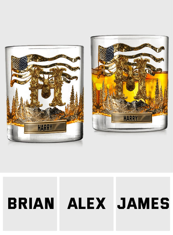 Initiale de l'alphabet pour les passionnés de chasse - Verre à whisky personnalisé sur le thème de la chasse