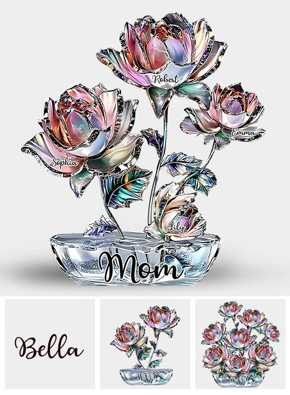 Flowers For Mom Grandma - Personalized Mother Custom Shaped Acrylic Plaque