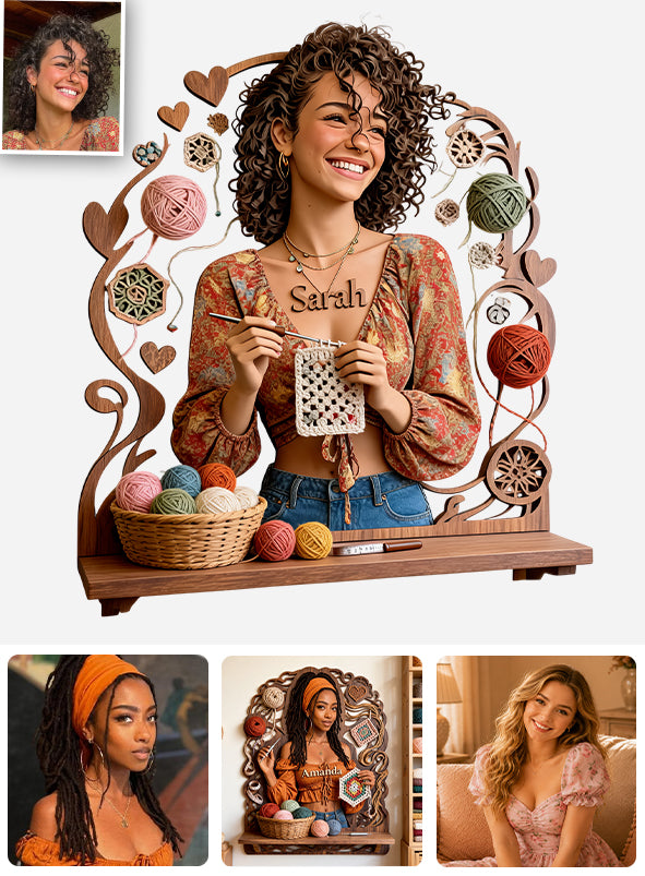 Crafted with Love - Personalized Crocheting Wooden Floating Shelf