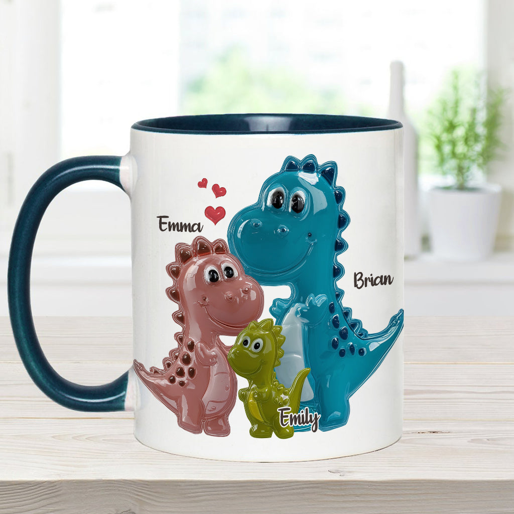 First Father’s Day Dinosaur Family of Three - Personalized Father Accent Mug