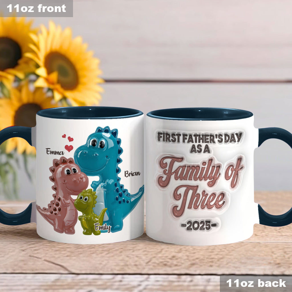First Father’s Day Dinosaur Family of Three - Personalized Father Accent Mug