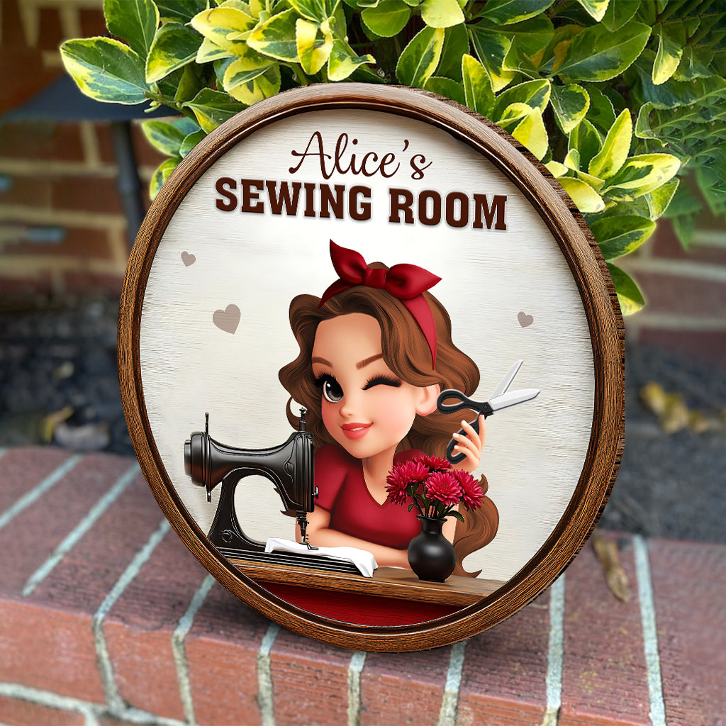My Sewing Room - Personalized Sewing Round Wood Sign