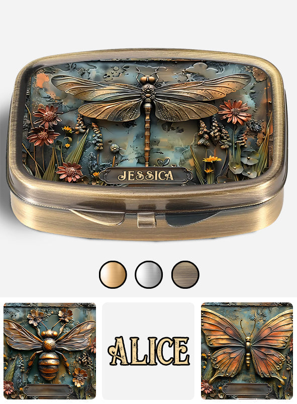 Magnifique pilulier de jardinage personnalisé avec libellule, papillon, colibri ou abeille