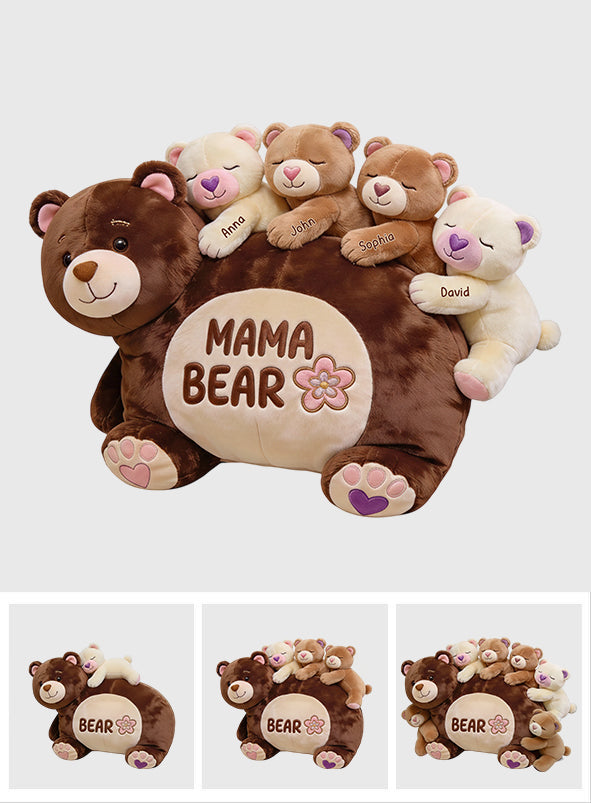 Cadeau « Maman Ours » pour maman/grand-mère - Coussin personnalisé en fausse fourrure en forme de maman