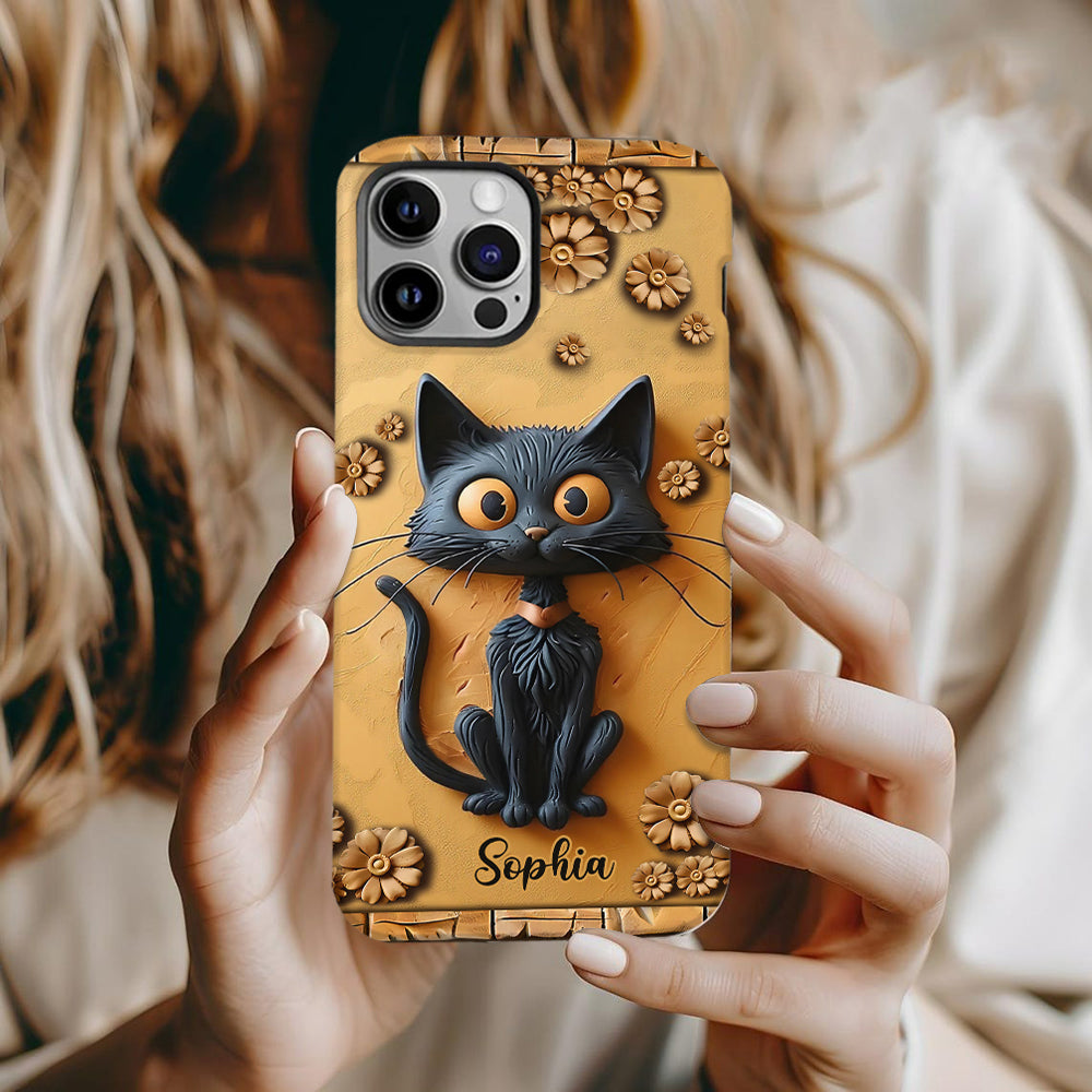 Cute Black Cat - Personalized Black Cat Full Print Phone Case