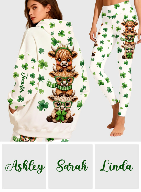 St. Patrick's Day Highland Cow - Personalisierter Highland Cow Hoodie und Leggings