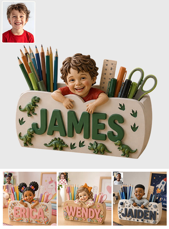 Special Name Wooden Pen Holder - Personalized Kid Wooden Desk Organizer