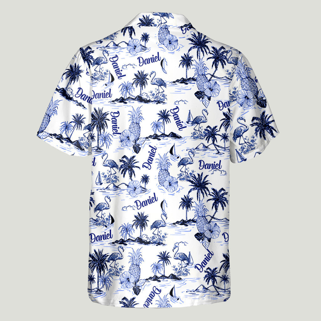 Flamingo Tropical Toile de Jouy Pattern - Personalized Flamingo Hawaiian Shirt