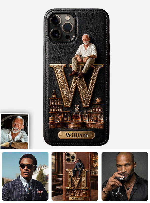 Alphabet Initial For Whiskey, Bourbon... Lovers - Personalized Whisky 3D Embossed Leather Phone Case