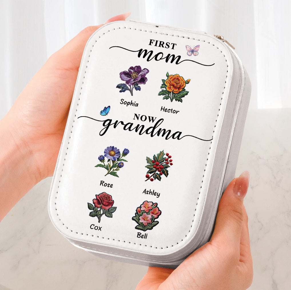 First Mom Now Grandma - Personalized Grandma Jewelry Box With LED Mirror