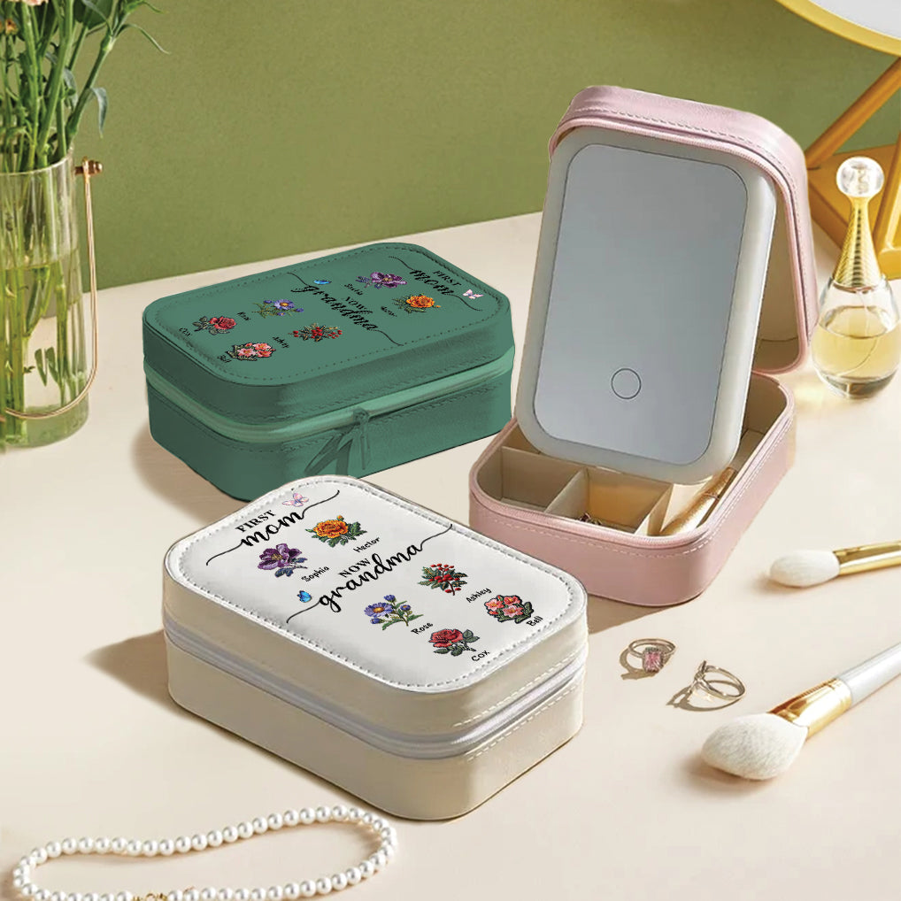 First Mom Now Grandma - Personalized Grandma Jewelry Box With LED Mirror