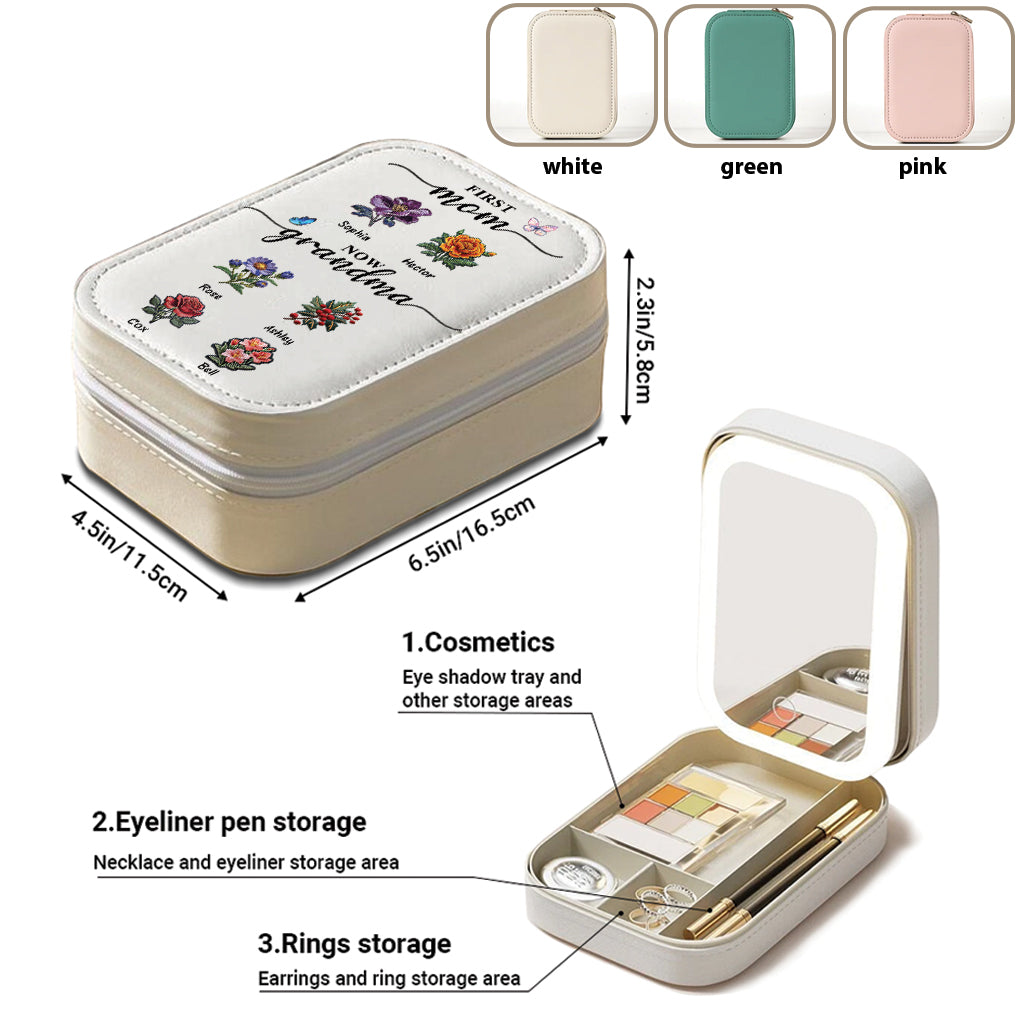 First Mom Now Grandma - Personalized Grandma Jewelry Box With LED Mirror