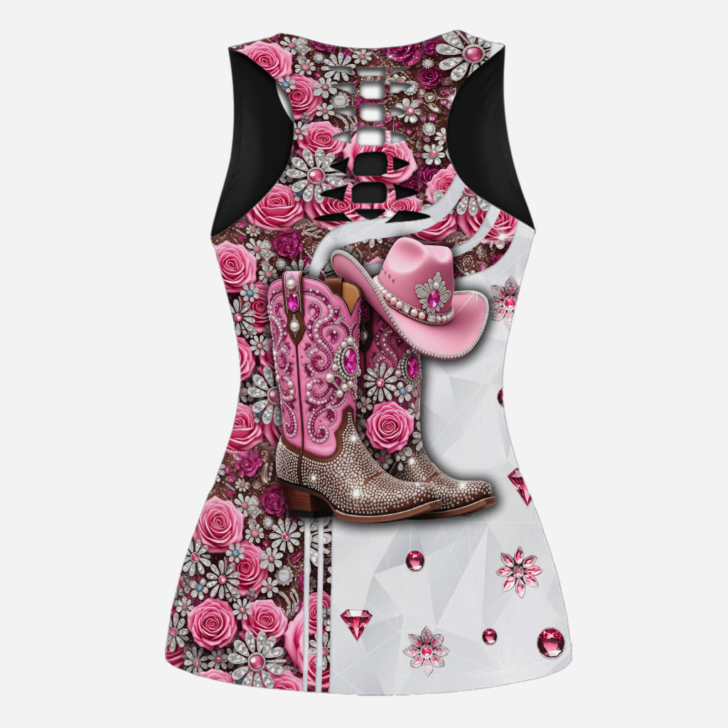 Cowgirl Boots - Personalized Cowgirl Hollow Tank Top and Leggings