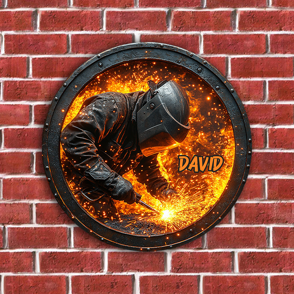 Gift For Welder Man - Personalized Welder Round Metal Sign