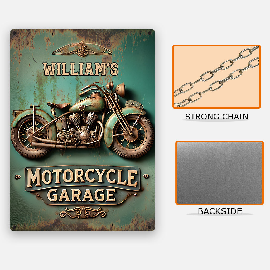 Motorcycle Garage - Personalized Biker Rectangle Metal Sign