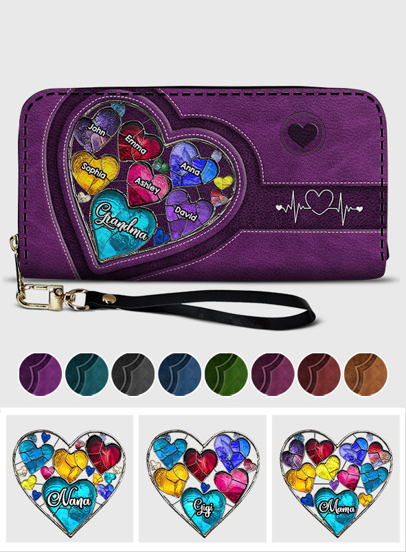 Grandma's Mom's Sweethearts - Personalized Grandma Leather Long Wallet