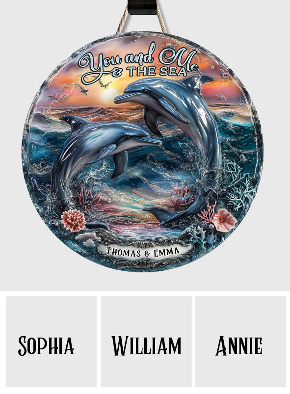 You And Me And The Sea - Personalized Dolphin Custom Shaped Wood Sign