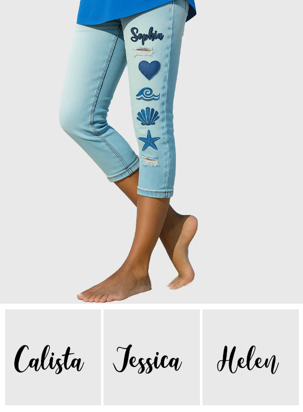 Leggings Capri personnalisés « Beach Lovin' Girl » pour amoureuses de la mer