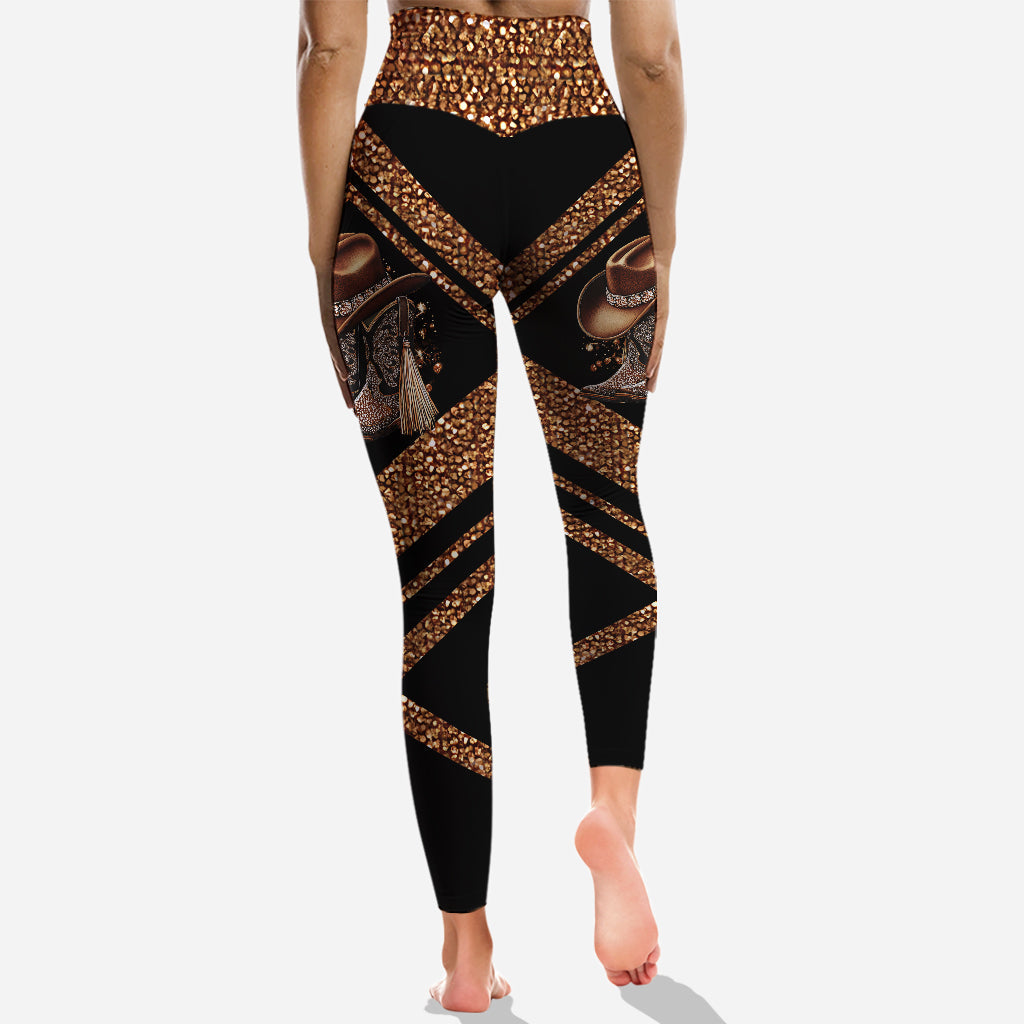 Boots On The Ground - Personalized Cowgirl Hollow Tank Top and Leggings