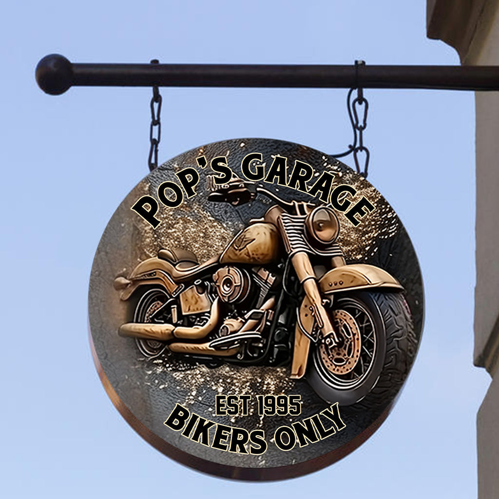 Biker Only Motorcycle Garage - Personalized Biker Round Metal Sign