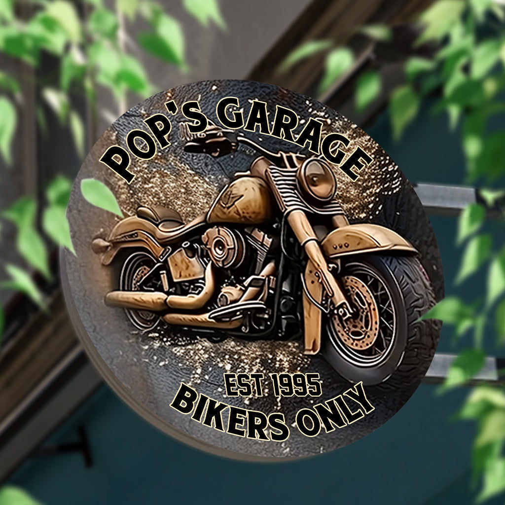 Biker Only Motorcycle Garage - Personalized Biker Round Metal Sign