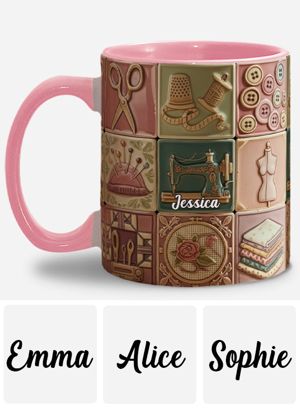 Nähbegeisterung – Personalisierte Tasse mit Nähmotiv
