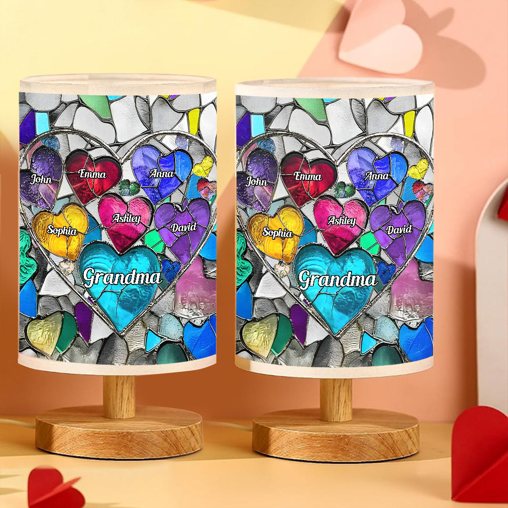 Grandma's Mom's Sweethearts - Personalized Grandma Table Lamp with Wood Base