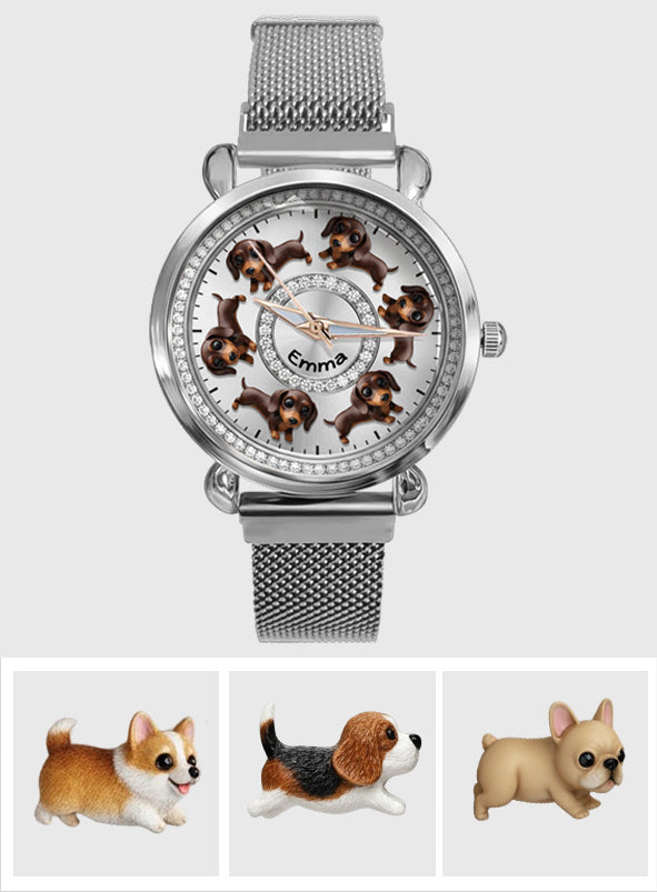 Ich liebe meine Hunde – Personalisierte Damen-Handuhr mit Hundemotiv