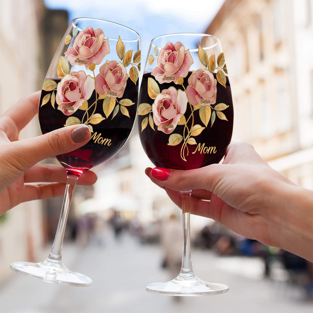 Rose Stained Glass Style Gift For Mother/ Mom/... - Personalized Mother Wine Glass With Long Stem
