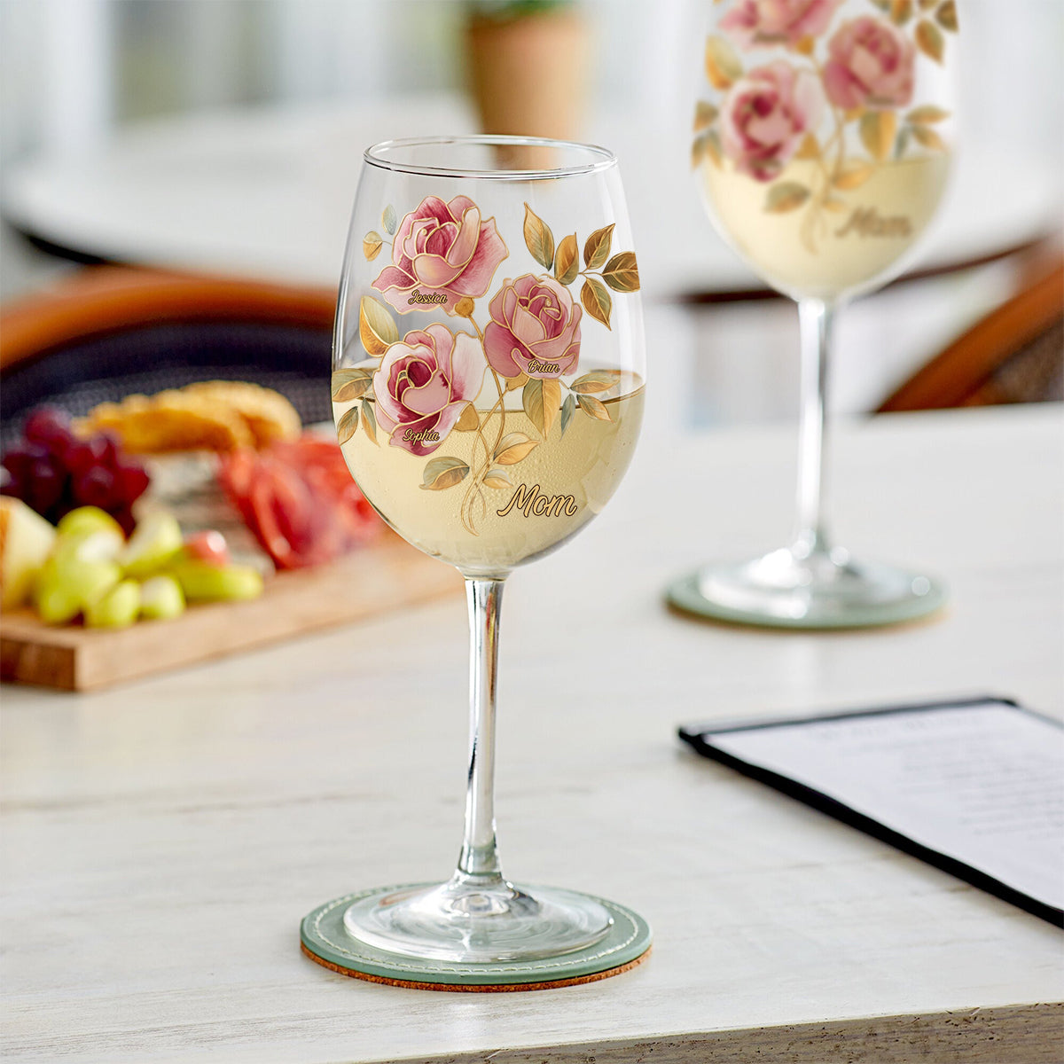 Rose Stained Glass Style Gift For Mother/ Mom/... - Personalized Mother Wine Glass With Long Stem