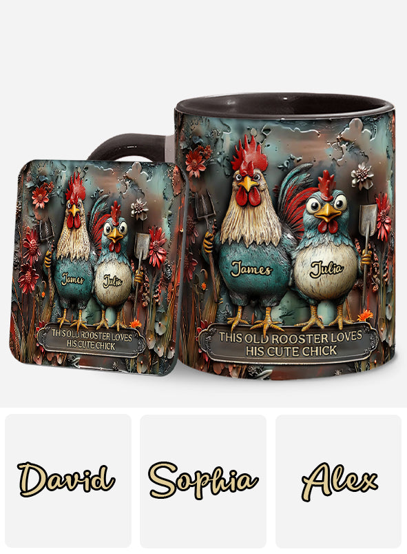 This Old Rooster Loves His Cute Chick - Personalized Chicken Accent Mug