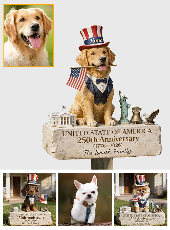 Pet Celebrate USA 250. Geburtstag - Personalisierte Hund Acrylic Gartenstele/ Acrylplakette
