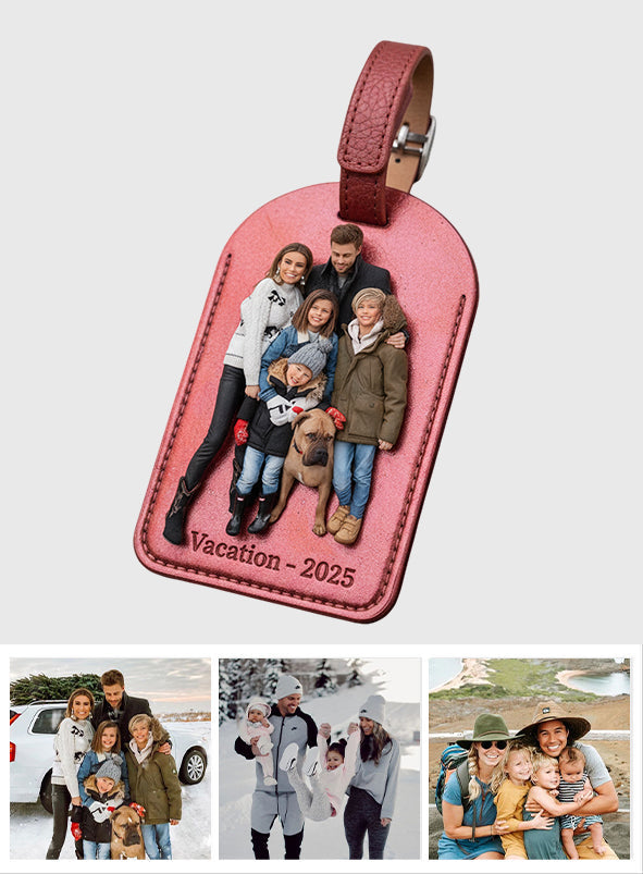 Gepäckanhänger aus Leder mit individuellem Foto – Personalisierter Familien-Gepäckanhänger aus Leder