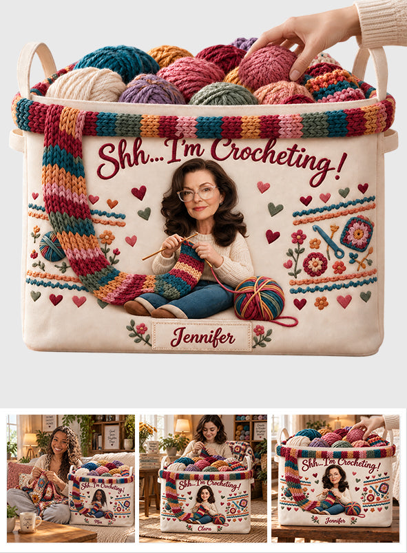 Chut, je crochète - Panier de rangement rectangulaire personnalisé