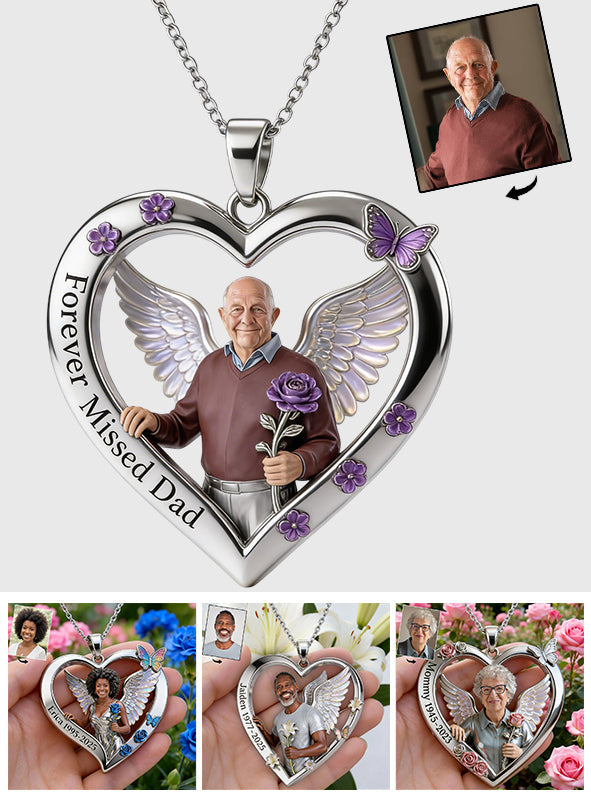 Any Photo Forever Missed Custom Flower - Personalized Memorial Shaped Metal Pendant Necklace