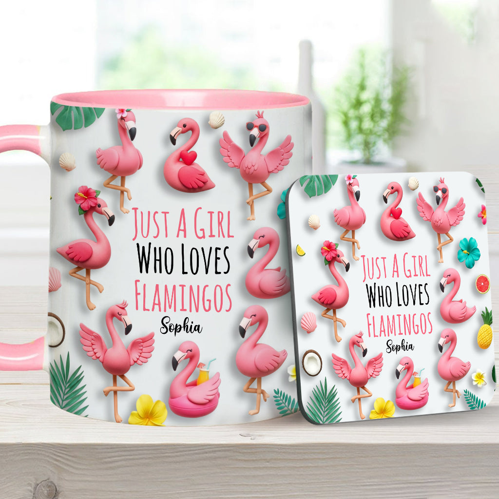 Just A Girls Who Love Famingos - Personalized Flamingo Accent Mug