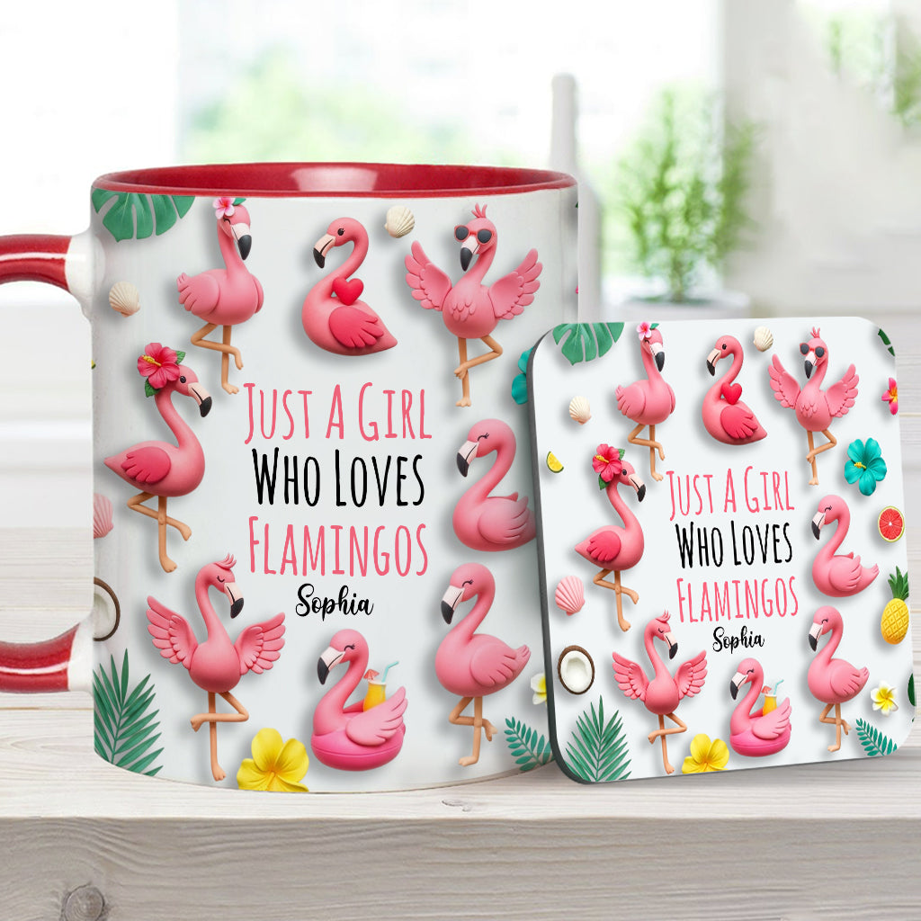 Just A Girls Who Love Famingos - Personalized Flamingo Accent Mug
