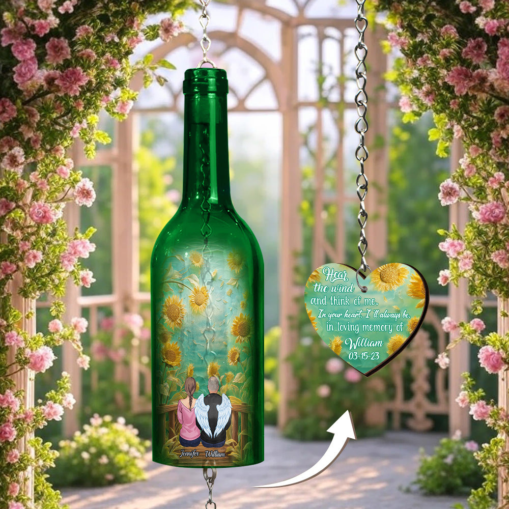 Hear The Wind And Think Of Me - Personalized Memorial Wine Bottle Wind Chime